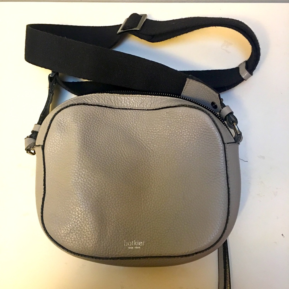Botkier gray leather crossbody bag canvas strap small